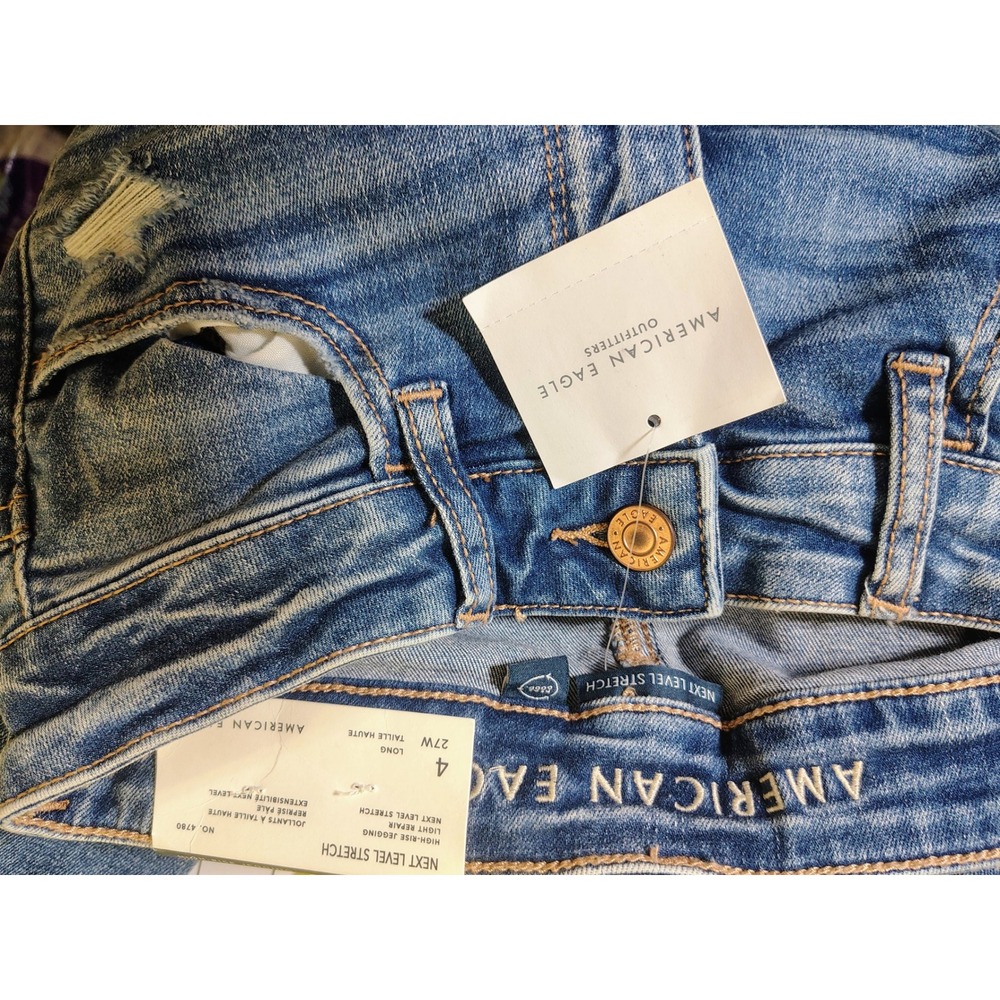 American Eagle High Rise Jegging Next Level Stretch Distressed Blue Jeans 4 Long - Picture 6 of 6